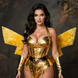 voluptuous elegant woman dressed up as Mortal Kombat pikachu art photo by Annie Liebovitz and Alphonse Mucha