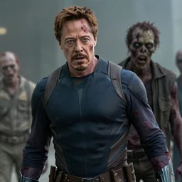 film still of zombie zombie zombie Tony Stark as a zombie in new avengers movie, 4k