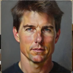 The most beautiful portrait of Tom Cruise in the world; trending on artstation; oil on canvas; anatomically correct face; extraordinary masterpiece!!!!!!; 8k