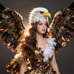 half eagle - half woman, cheap man costume, fake feathers, bird - person
