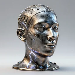 3 d render of a carved melted human head, sculpture, chrometype, liquid metal, neotribal, raytraced, volumetric lightning, 8 k, by zhelong xu, tooth wu, wlop, ouchh and and innate studio