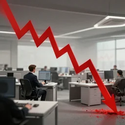stock market collapse, red charts, recession, fantasy, matte painting, office, trader