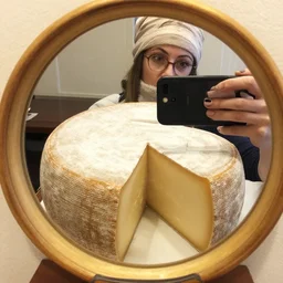 wheel of cheese photobombing a selfie