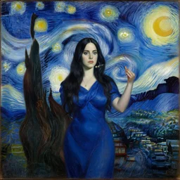 attractive lana del rey as a shiva playing pinao, starry night, painting by gaston bussiere, craig mullins, j. c. leyendecker