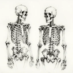 slightly chaotic black ink sketch of two partial skeletons offset wireframe by james ensor