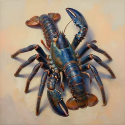 painting of hybrid between tarantula & lobster, intercrossed animal, by zdzislaw beksinski, by lewis jones, by mattias adolfsson, cold hue's, warm tone gradient background, concept art, beautiful composition, digital painting