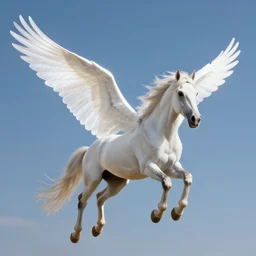 a winged appaloosa horse is hovering in the sky by flapping its wings. the wings are luminescent white, very very large and unfurled. professional high quality digital art, fantasy