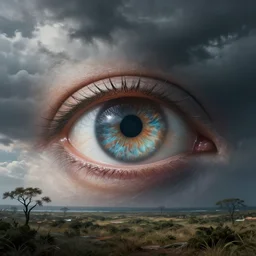 eye of the hurricane with a literal eye, dreamlike