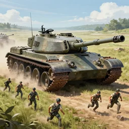 troops fleeing of humongous tanks on the field, hyperdetailed, artstation, cgsociety, 8 k