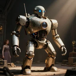 perpetual motion machine intense moment, cinematic stillframe, dramatic lighting, The fifth element, vintage robotics, starring Geena Davis