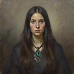 portrait a female shaman wizard, oil on canvas, by jeffrey catherine jones