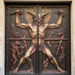 the great door of hell, intrincate details, flesh and blood, painted by luis royo
