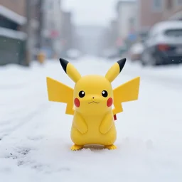 a beautiful photo by saul leiter of a tiny photoreal pokemon standing in a snowy street, tiny gaussian blur, insanely detailed, insanely intricate, insanely beautiful, depth of field, low contrast, snowy, wide aperture, color photography