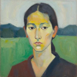 a abstract portrait painting of a character in a scenic environment, texture by nobuhiko obayashi