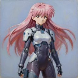 rika furude from higurashi wearing techwear, oil on canvas