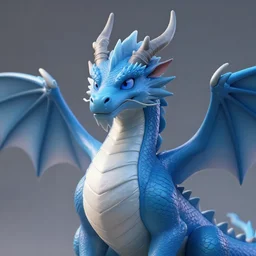 a blue dragon with a white belly and gray horns, smooth skin, by cory lofti, fenghua zhong, kuang hong, ruan jia, artstation, high detail, volumetric light
