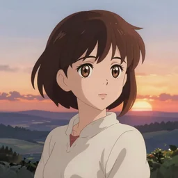 anime art full body portrait character nausicaa concept art, anime key visual of elegant young female, short brown hair and large eyes, finely detailed perfect face delicate features directed gaze, sunset in a valley, trending on pixiv fanbox, studio ghibli, extremely high quality artwork by kushart krenz cute sparkling eyes hayao miyazaki