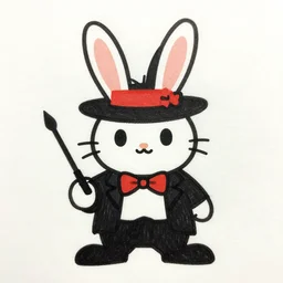 a drawing of a magician bunny, cartoon, drawn on paper, vector art, stylized, original character