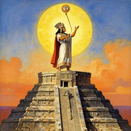 DMT Aztec Priest performing a ritual at the top of a Aztec temple. Artwork by Afremov, Leonid