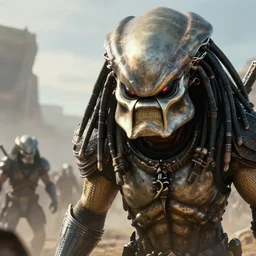 close up cinematic artwork of the predator staring down the enemy on the battlefield by Greg Rutkowski, 4k, masterpiece
