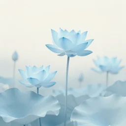 field of light blue lotus flowers, minimalistic art, elegant