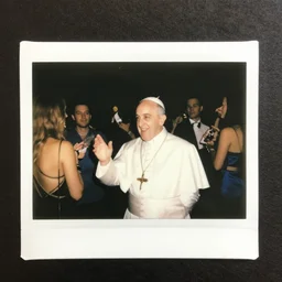Polaroid of the pope at a frat party