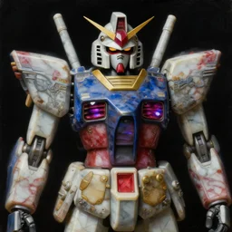 a baroque neoclassicist renaissance close - up portrait of a ruby and sapphire whimsical 1 8 0 0 s japanese mecha gundam marble statue, big glowing eyes. reflective detailed textures. gloomy black background. highly detailed fantasy science fiction painting by moebius, norman rockwell, frank frazetta, and syd mead. rich colors, high contrast. artstation