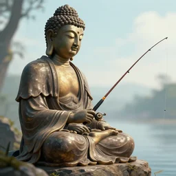 detailed, sharp, Buddha fishing. digital art. featured on artstation. anime arts. featured on Pixiv, HD, 8K, highly detailed, good lighting