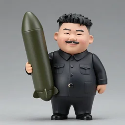 a nendoroid of kim jong un holding onto a nuclear mortar shell, detailed product photo