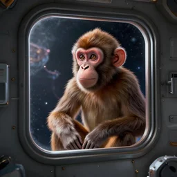 a monkey in a space station looking through a window, concept art by alex petruk ape, an ambient occlusion render by grillo demo, trending on zbrush central, plasticien, zbrush, ambient occlusion, polycount