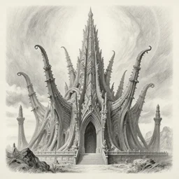 beautiful pencil drawing of a lovecraftian temple of cthulhu, artwork, rutowski, 4 k