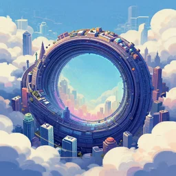 the hyperspace portal in the clouds, urban backdrop, cityscape from 2 0 8 8, beautiful detailed pixelart by albertov, intricate details, beautiful, dithered gradients, volumetric lighting, cgsociety, artstation, smooth, sharp focus, 2 d illustration, by greg rutkowski, amazing art by dan mumford