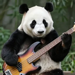 panda playing bass guitar,