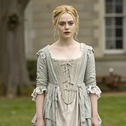 Elle Fanning in a Victorian dress, in the style of Edmund Leighton