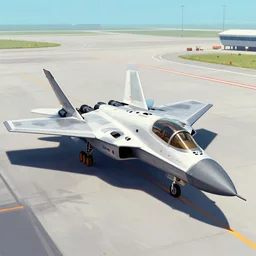 a futuristic sci - fi fighter jet sitting on top of an airport tarmac, concept art by eddie mendoza, cgsociety, retrofuturism, toonami, concept art, matte drawing