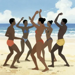 concept art of black people dancing on the beach by yoshitaka amano