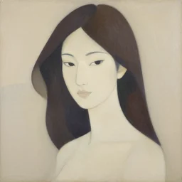 A abstract portrait painting in the style of Tatsuro Kiuchi, beautiful woman, flat colour-block style, soft organic abstraction