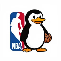 An NBA logo of a penguin, NBA mascot, basketball logo, sports mascot, white background, sharp edges,