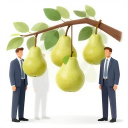 businessmen as pears hanging from a tree