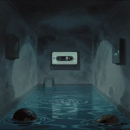 small room flooded with water, cassette futurism, liminal space, cosmic horror, atmospheric haze, film. illustration by edward hopper, norman rockwell. film still, 1 6 mm cinematography