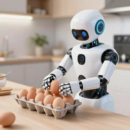a robot making eggs for his owners
