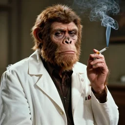 Planet of the Apes Film still of Doctor Zaius smoking a cigarette
