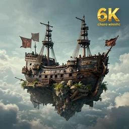 “Pirate ship wreck falling off a Floating island from the sky, 4k, cinematic, award winning”