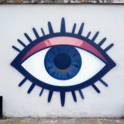 the illuminati all seeing eye, occult, aesthetic, bold flat color, minimal, large spray graffiti on a wall by famous london graffiti artist