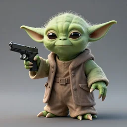 an image of a yoda holding a glock, an ambient occlusion render by gatoken shunshi, pixiv, sots art, glitchy, hd mod, genderless