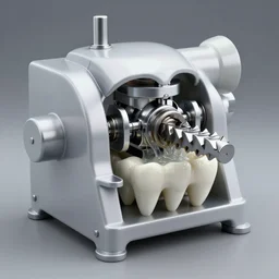 the industrial mastication machine, tooth machine, biomechanical tooth machine wet with saliva, designed by hr giger