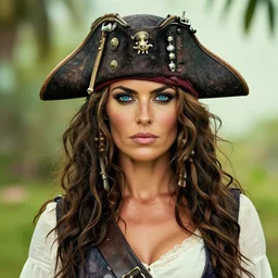 an award winning outdoors portrait photo of a blue eyed greek smug 1 7 0 0 s dirty caribbean italian olive tanned pirate woman with black smooth hair, slightly big nose defined jaw, very beautiful, smug face, blue eyes, wearing a vest and short coat, sunset, movie color graded