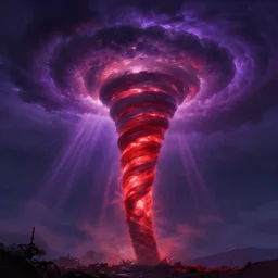 purple and scarlet tornado, storm, rays, artstation