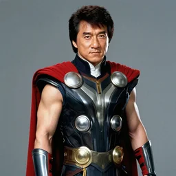 jackie chan as thor, film still, studio portrait, highly detailed, cinematic lighting, marvel movie style,