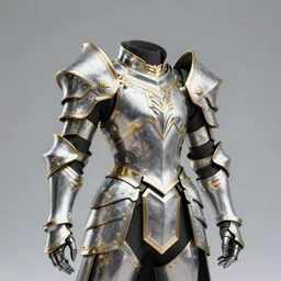 render of fancy fantasy warrior armor, silver with gold trim, hyperrealistic, extremely clean, flat shading, exaggerated proportions, trending on Artstation, fantasy character concept, HD Octane render, 8k